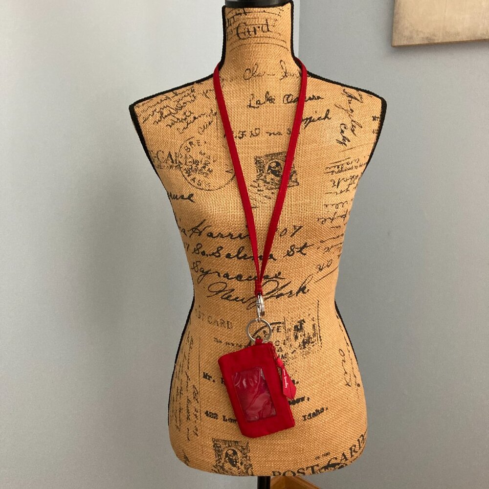 Vera Bradley Zip ID Case & Lanyard SET Coin Purse Keychain ID Badge Tango Red